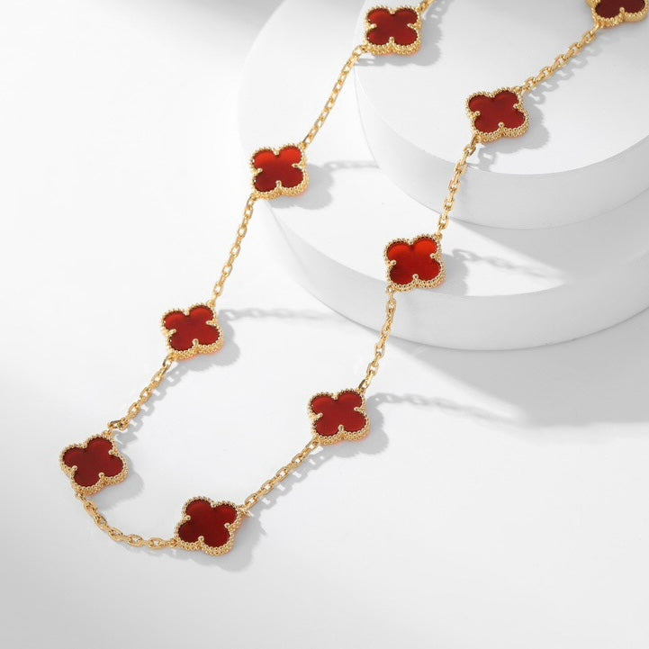 [Olivia Jewelry]CLOVER 10 MOTIFS CARNELIAN NECKLACE