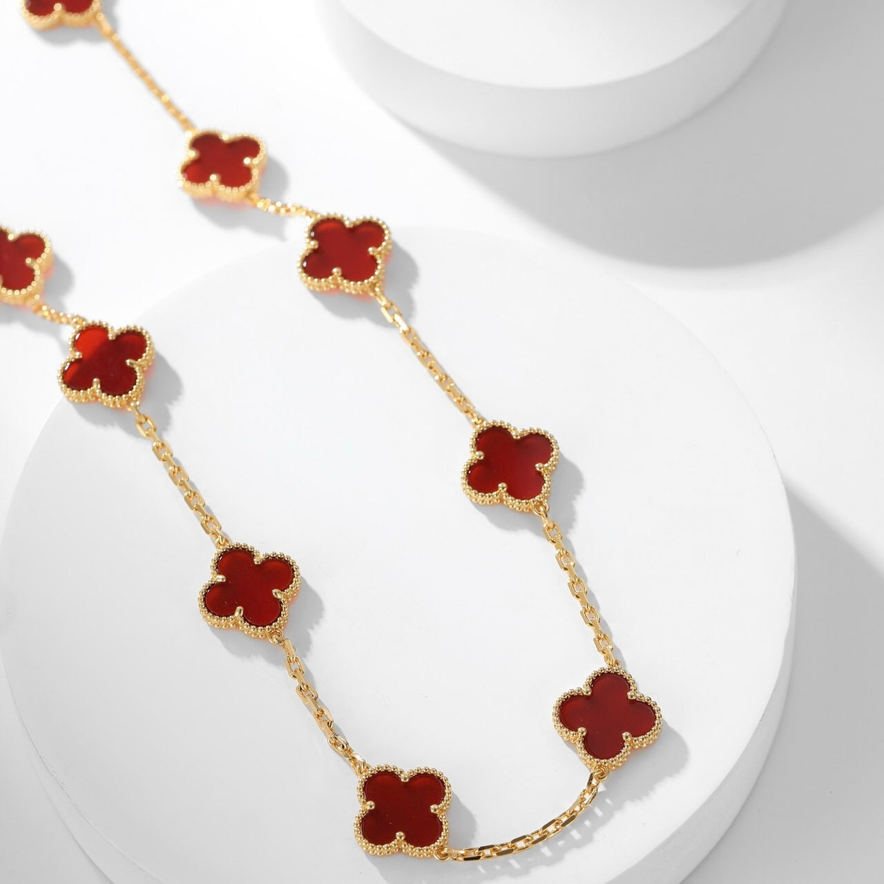 [Olivia Jewelry]CLOVER 10 MOTIFS CARNELIAN NECKLACE