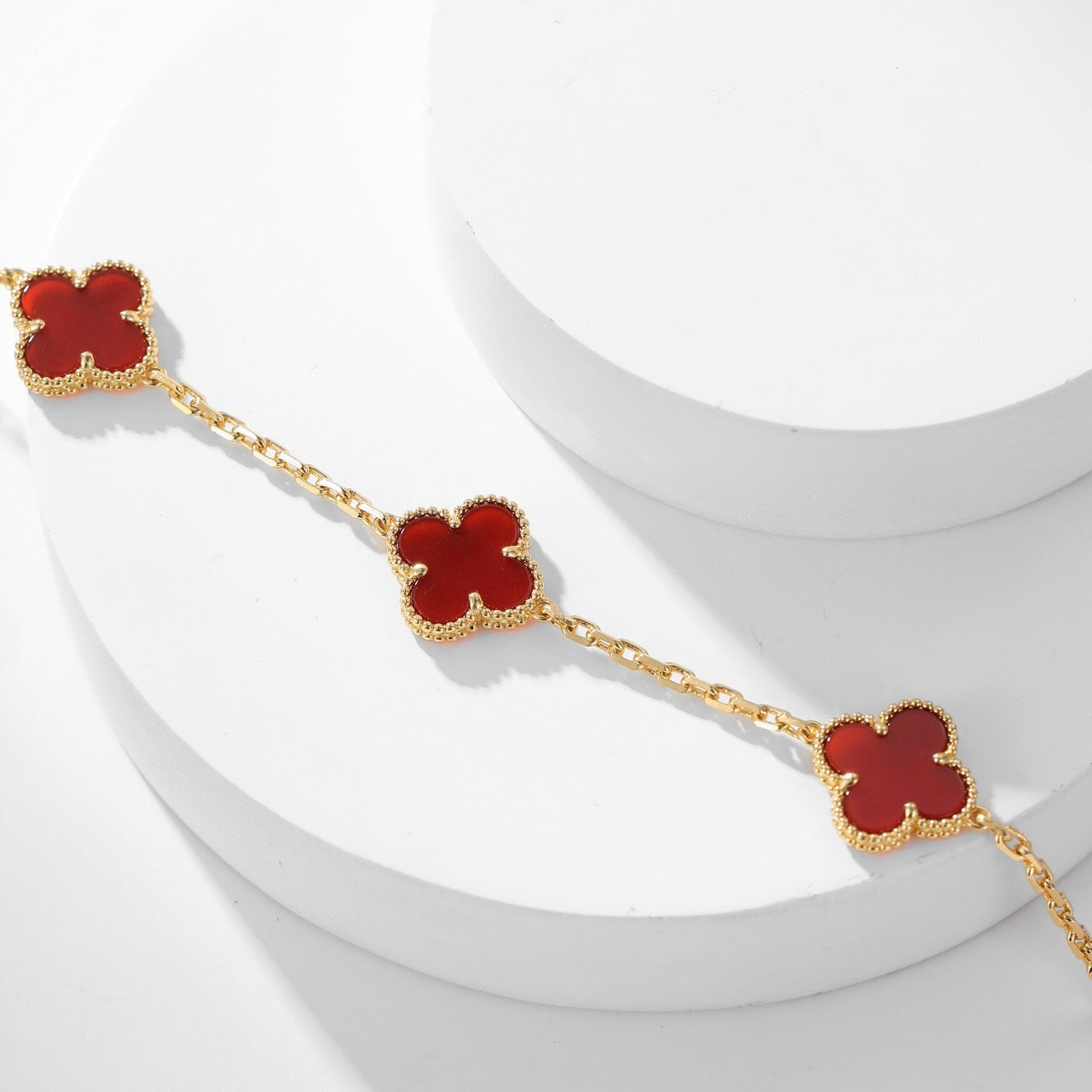 [Olivia Jewelry]CLOVER 10 MOTIFS CARNELIAN NECKLACE