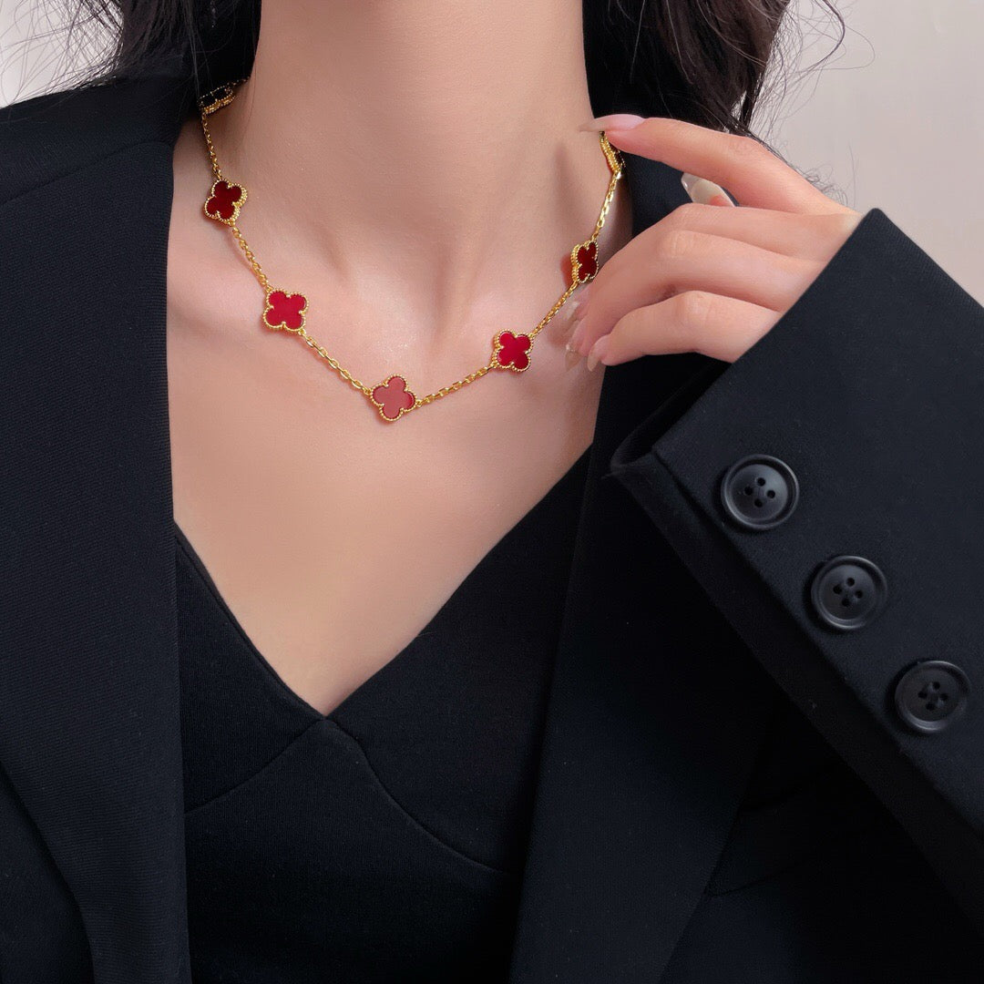 [Olivia Jewelry]CLOVER 10 MOTIFS CARNELIAN NECKLACE