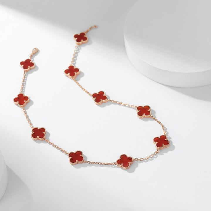 [Olivia Jewelry]CLOVER 10 MOTIFS CARNELIAN NECKLACE