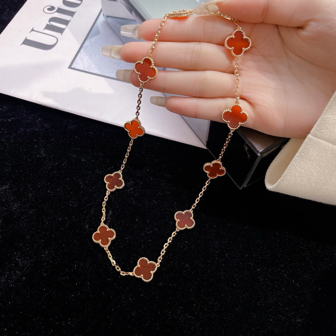 [Olivia Jewelry]CLOVER 10 MOTIFS CARNELIAN NECKLACE