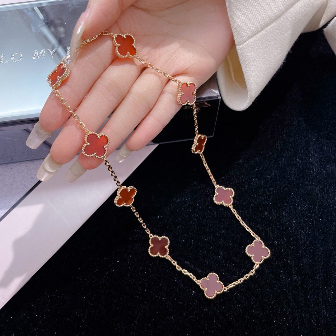 [Olivia Jewelry]CLOVER 10 MOTIFS CARNELIAN NECKLACE