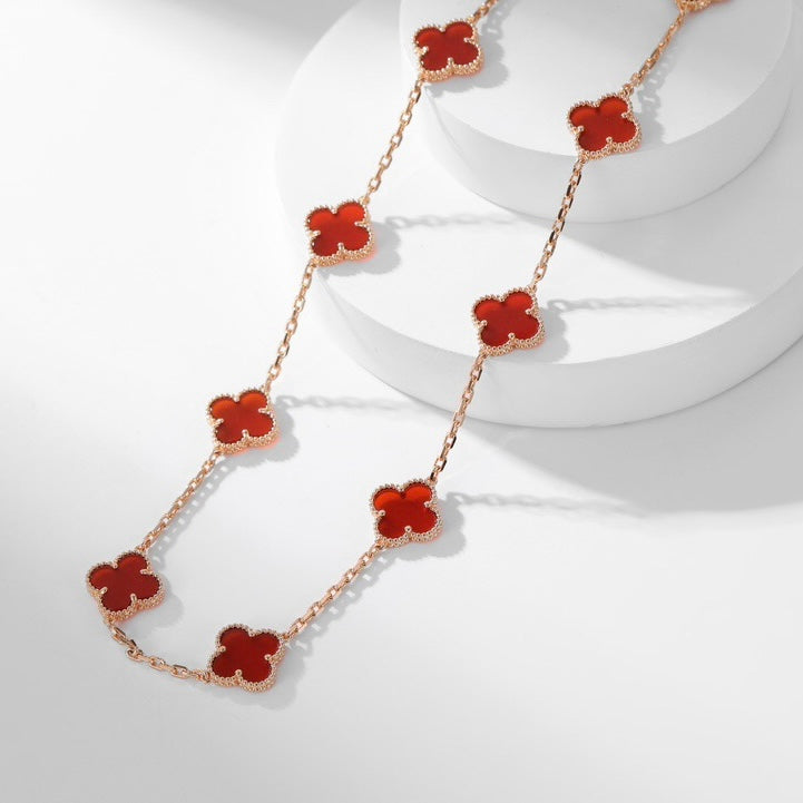 [Olivia Jewelry]CLOVER 10 MOTIFS CARNELIAN NECKLACE