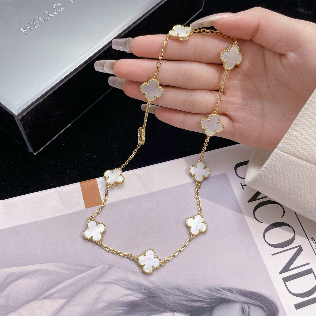 [Olivia Jewelry]CLOVER 10 MOTIFS WHITE MOTHER OF PEARL NECKLACE