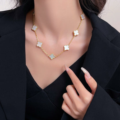 [Olivia Jewelry]CLOVER 10 MOTIFS WHITE MOTHER OF PEARL NECKLACE