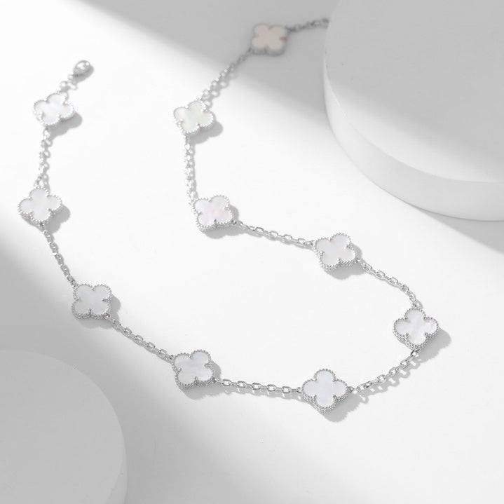 [Olivia Jewelry]CLOVER 10 MOTIFS WHITE MOTHER OF PEARL NECKLACE