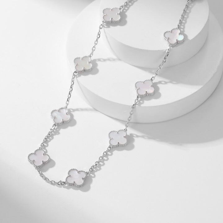 [Olivia Jewelry]CLOVER 10 MOTIFS WHITE MOTHER OF PEARL NECKLACE