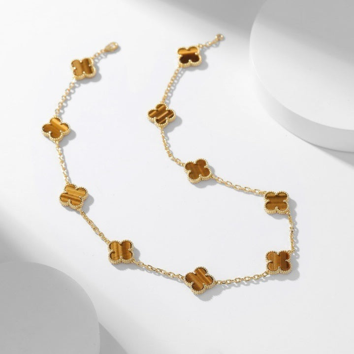 [Olivia Jewelry]CLOVER 10 MOTIFS TIGER EYE NECKLACE