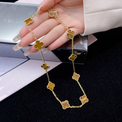 [Olivia Jewelry]CLOVER 10 MOTIFS TIGER EYE NECKLACE