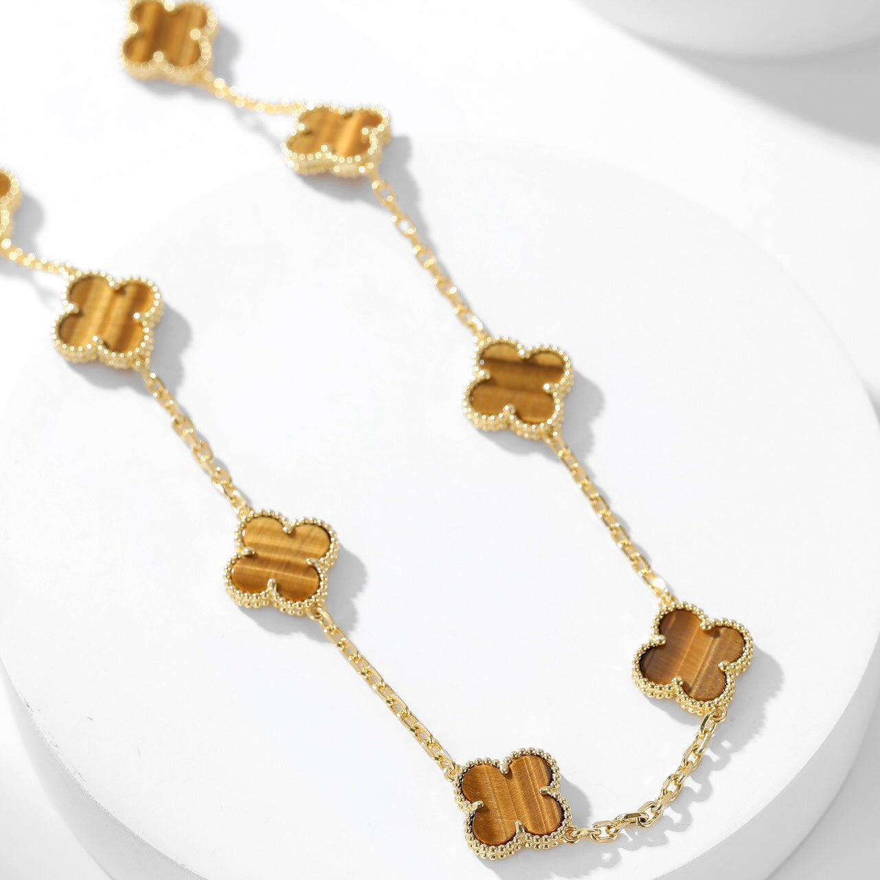 [Olivia Jewelry]CLOVER 10 MOTIFS TIGER EYE NECKLACE