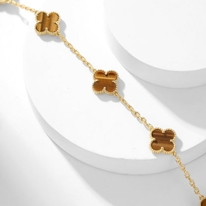 [Olivia Jewelry]CLOVER 10 MOTIFS TIGER EYE NECKLACE