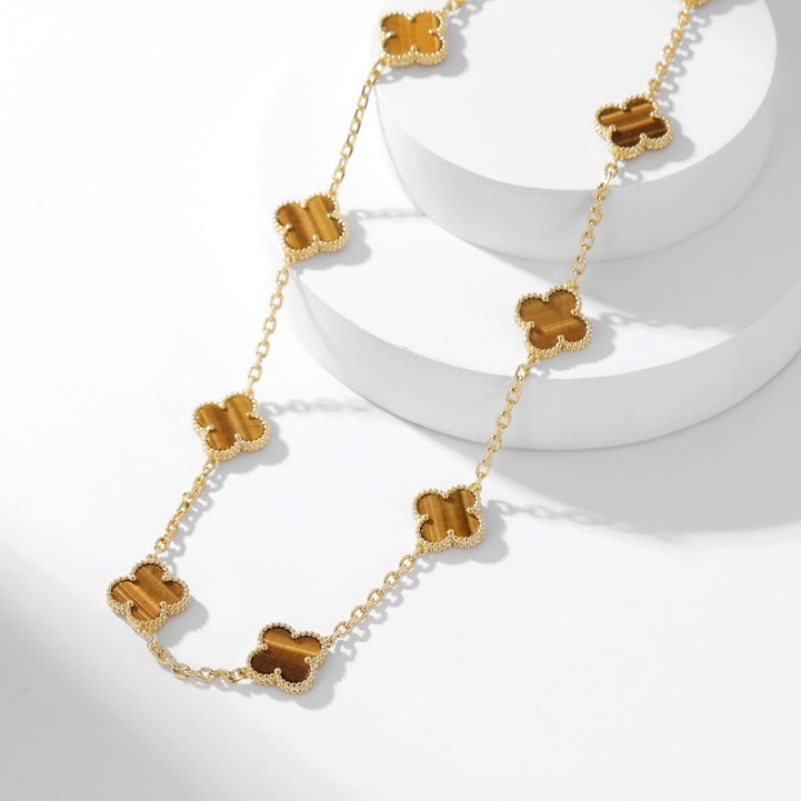 [Olivia Jewelry]CLOVER 10 MOTIFS TIGER EYE NECKLACE