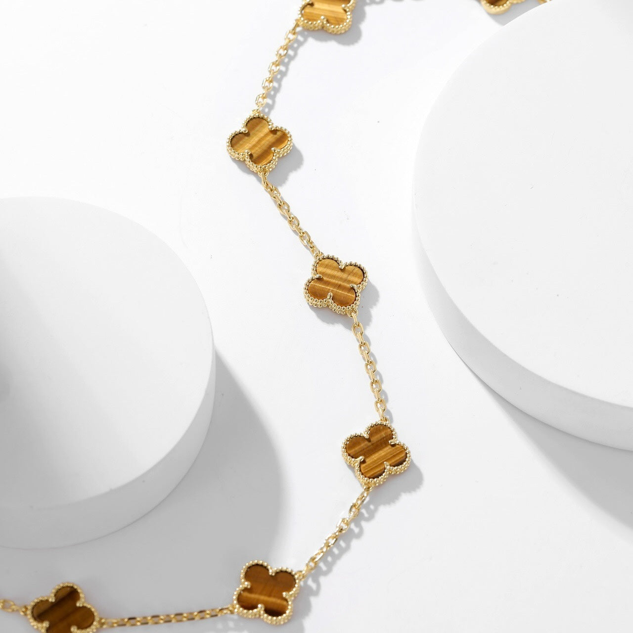 [Olivia Jewelry]CLOVER 10 MOTIFS TIGER EYE NECKLACE