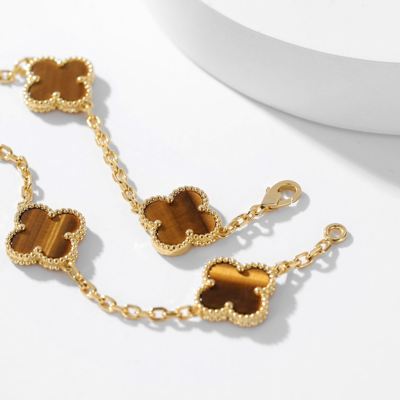 [Olivia Jewelry]CLOVER 10 MOTIFS TIGER EYE NECKLACE
