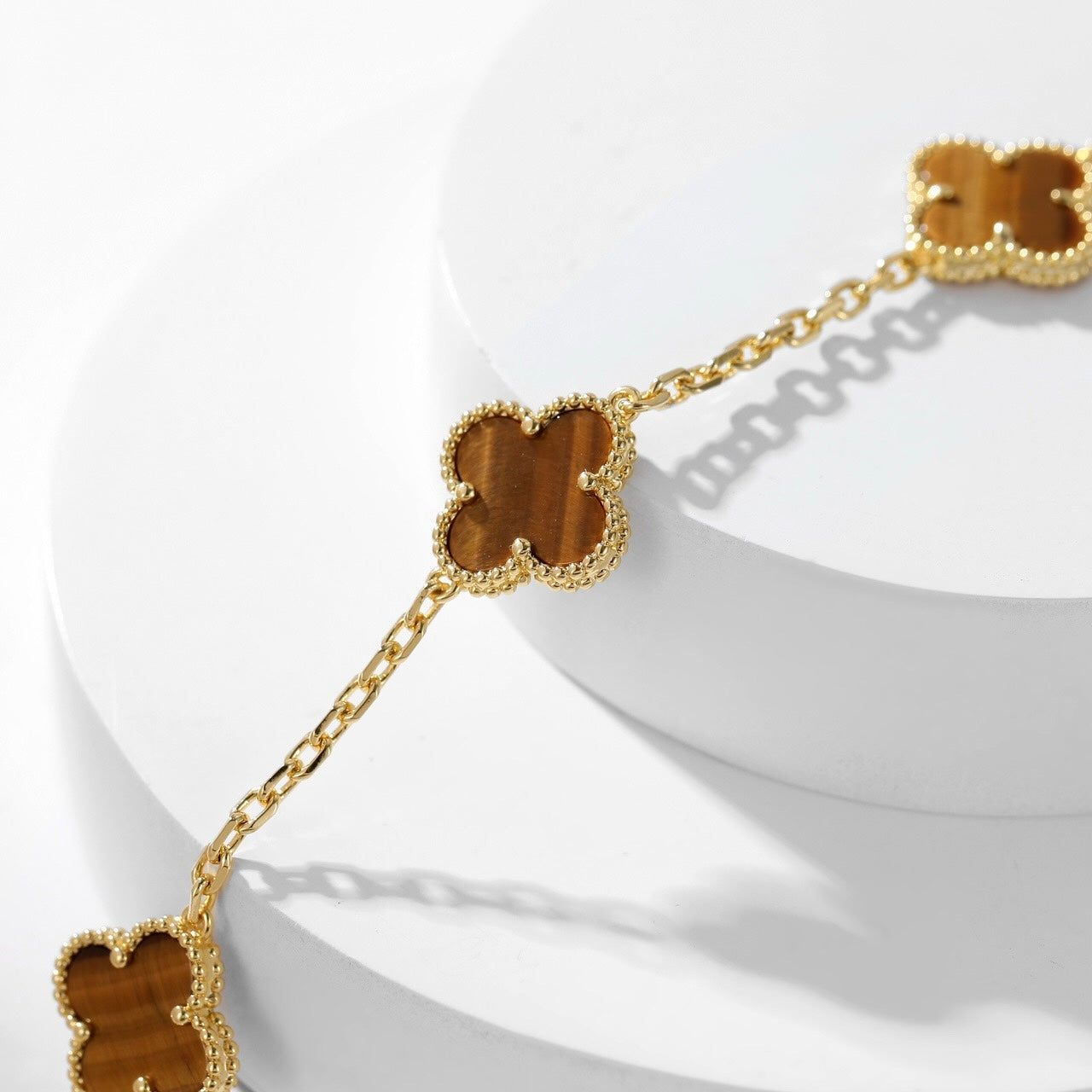 [Olivia Jewelry]CLOVER 10 MOTIFS TIGER EYE NECKLACE