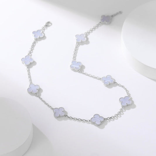 [Olivia Jewelry]CLOVER 10 MOTIFS PURPLE CHALCEDONY NECKLACE