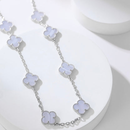 [Olivia Jewelry]CLOVER 10 MOTIFS PURPLE CHALCEDONY NECKLACE