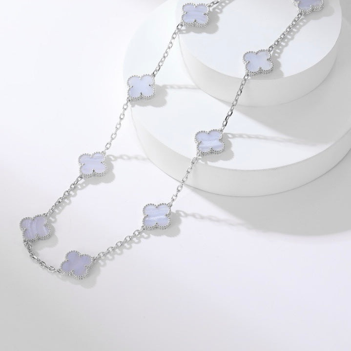 [Olivia Jewelry]CLOVER 10 MOTIFS PURPLE CHALCEDONY NECKLACE