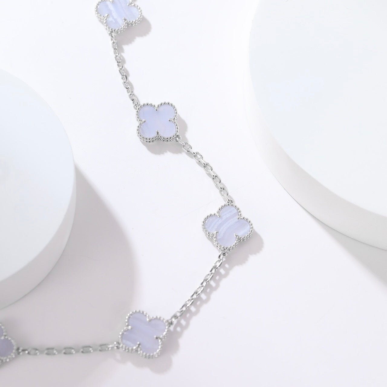 [Olivia Jewelry]CLOVER 10 MOTIFS PURPLE CHALCEDONY NECKLACE