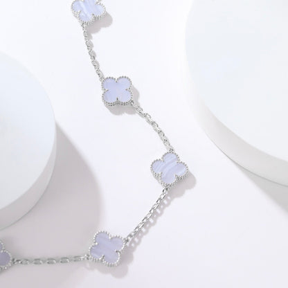 [Olivia Jewelry]CLOVER 10 MOTIFS PURPLE CHALCEDONY NECKLACE