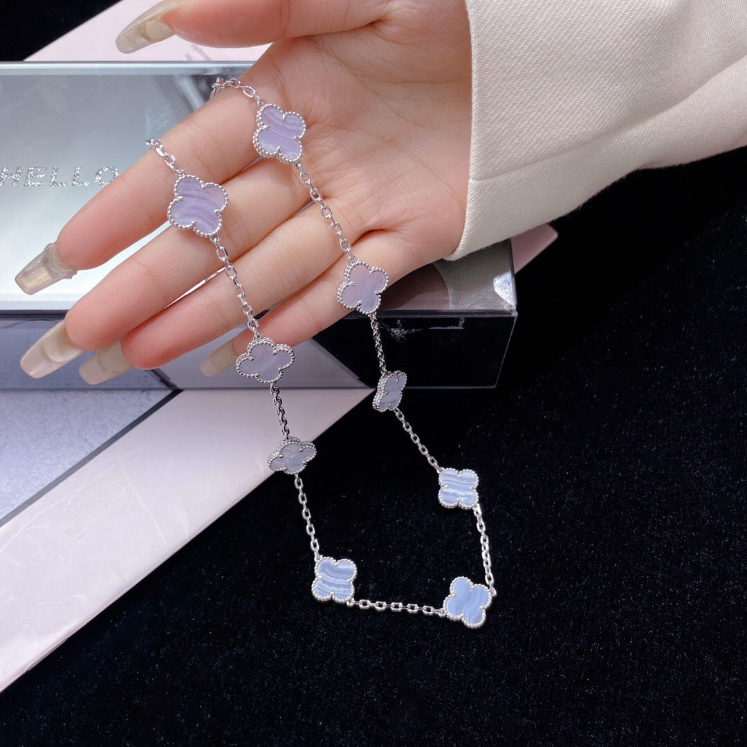 [Olivia Jewelry]CLOVER 10 MOTIFS PURPLE CHALCEDONY NECKLACE