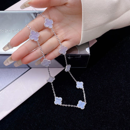 [Olivia Jewelry]CLOVER 10 MOTIFS PURPLE CHALCEDONY NECKLACE