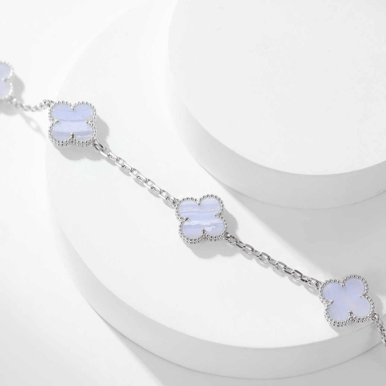 [Olivia Jewelry]CLOVER 10 MOTIFS PURPLE CHALCEDONY NECKLACE