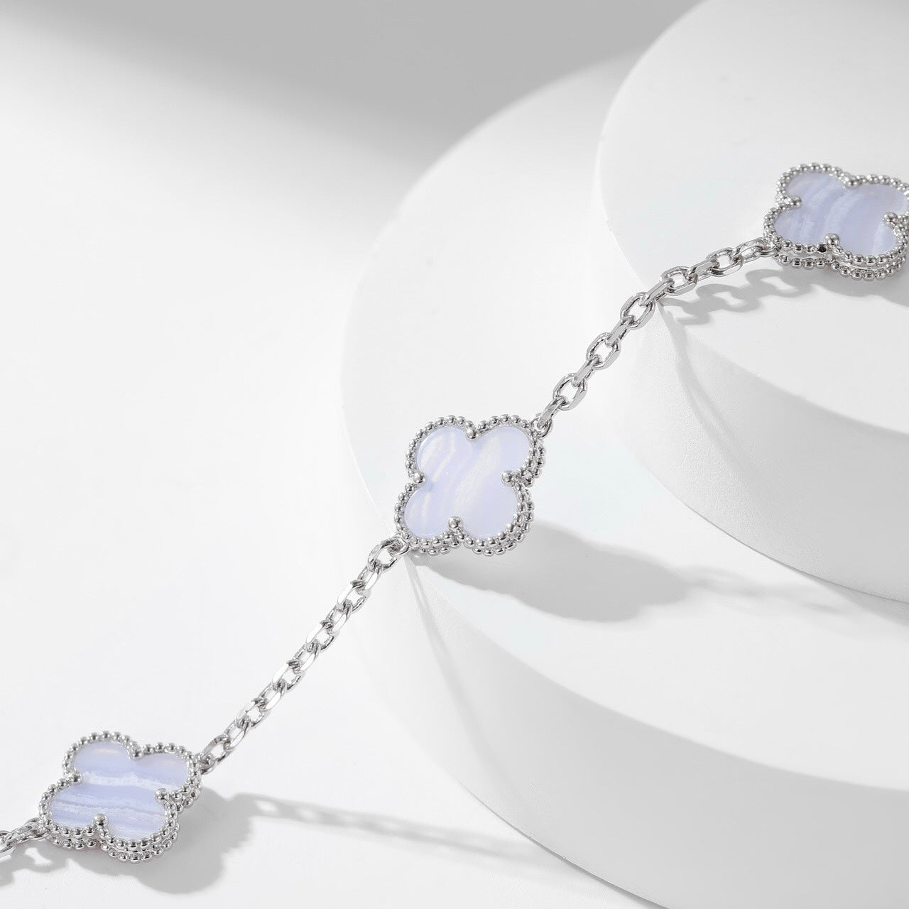 [Olivia Jewelry]CLOVER 10 MOTIFS PURPLE CHALCEDONY NECKLACE