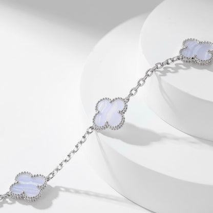 [Olivia Jewelry]CLOVER 10 MOTIFS PURPLE CHALCEDONY NECKLACE