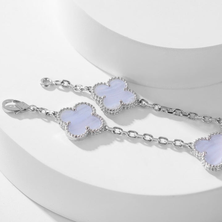 [Olivia Jewelry]CLOVER 10 MOTIFS PURPLE CHALCEDONY NECKLACE
