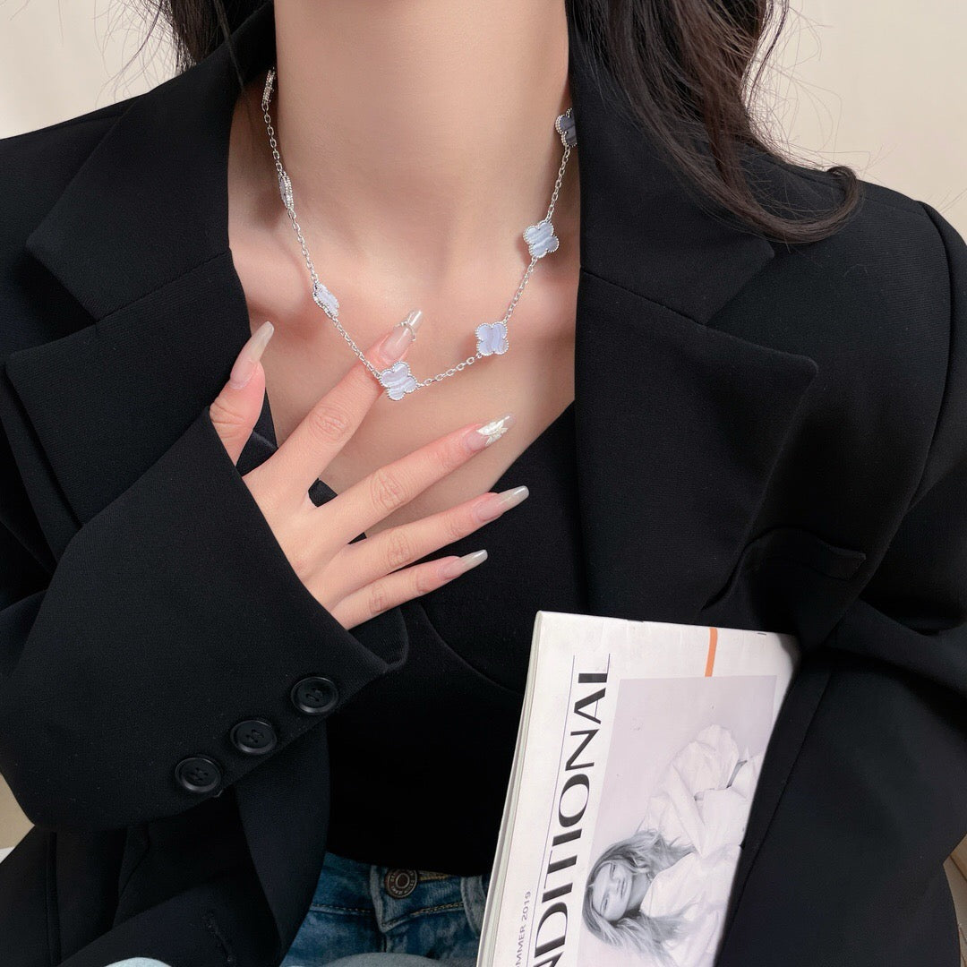 [Olivia Jewelry]CLOVER 10 MOTIFS PURPLE CHALCEDONY NECKLACE