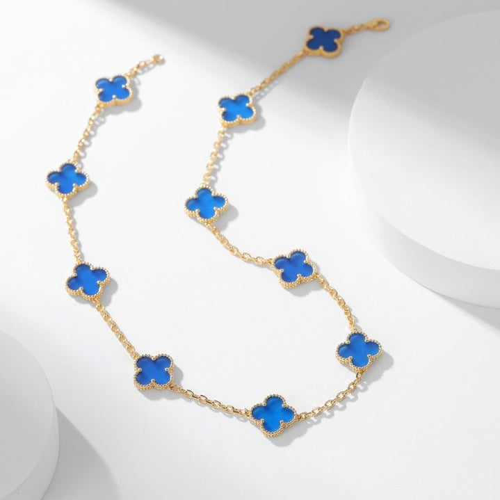 [Olivia Jewelry]CLOVER 10 MOTIFS BLUE AGATE NECKLACE