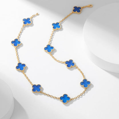 [Olivia Jewelry]CLOVER 10 MOTIFS BLUE AGATE NECKLACE