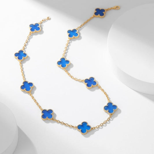 [Olivia Jewelry]CLOVER 10 MOTIFS BLUE AGATE NECKLACE