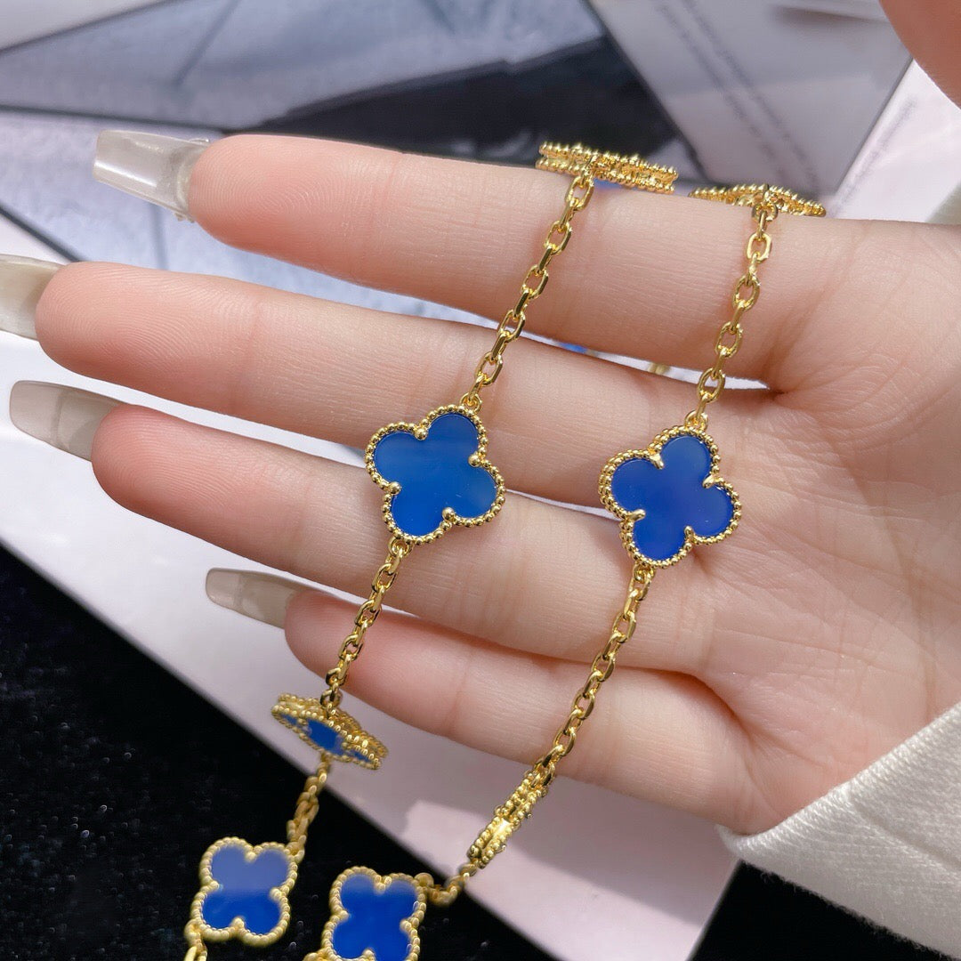 [Olivia Jewelry]CLOVER 10 MOTIFS BLUE AGATE NECKLACE