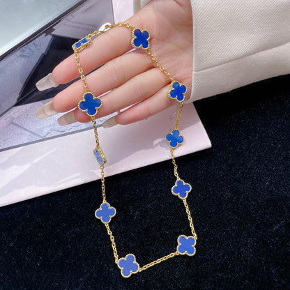 [Olivia Jewelry]CLOVER 10 MOTIFS BLUE AGATE NECKLACE