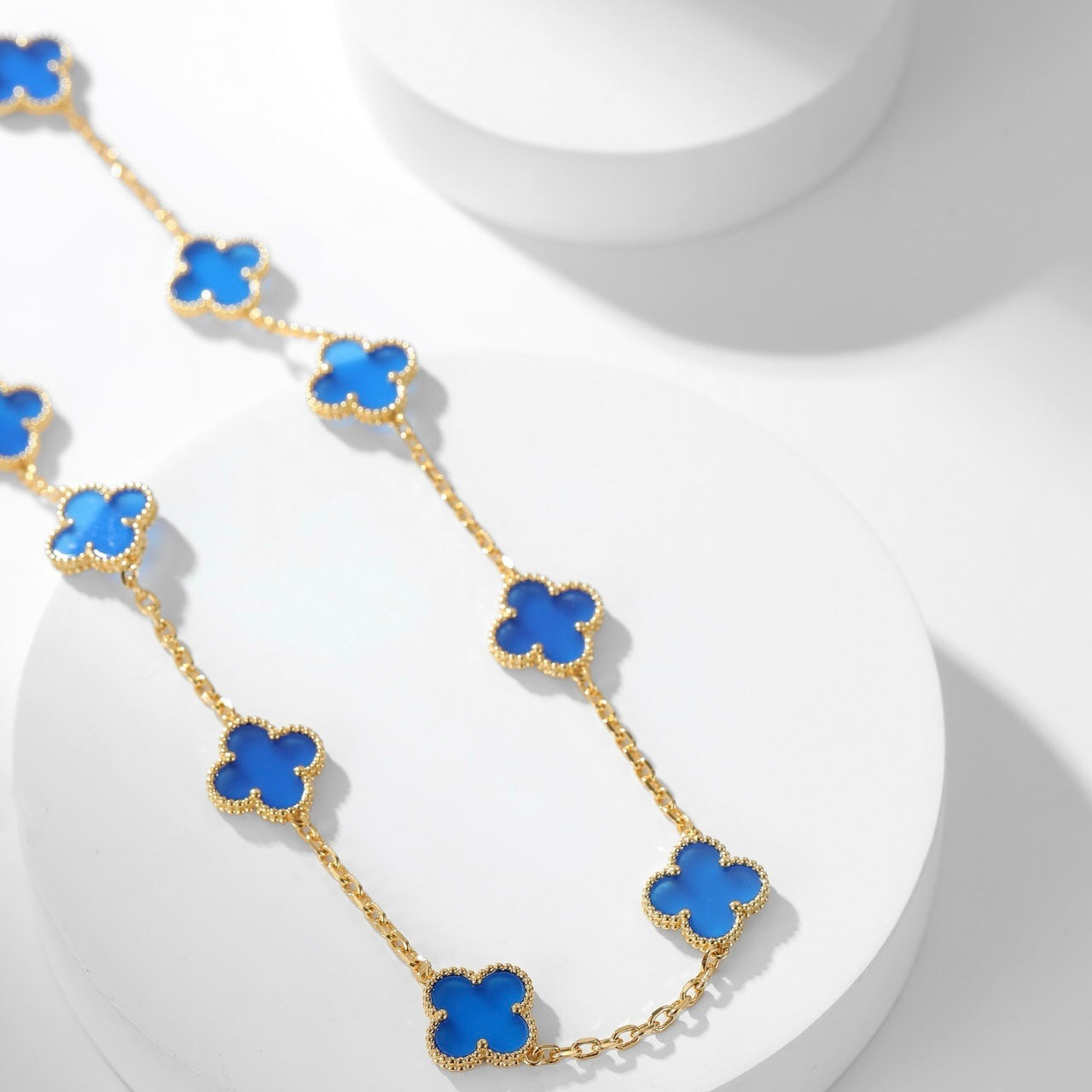 [Olivia Jewelry]CLOVER 10 MOTIFS BLUE AGATE NECKLACE