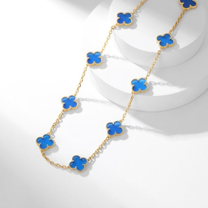 [Olivia Jewelry]CLOVER 10 MOTIFS BLUE AGATE NECKLACE