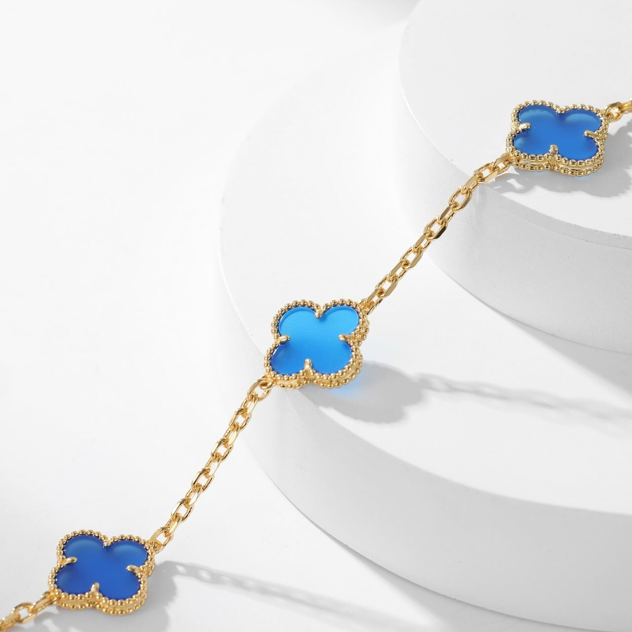 [Olivia Jewelry]CLOVER 10 MOTIFS BLUE AGATE NECKLACE