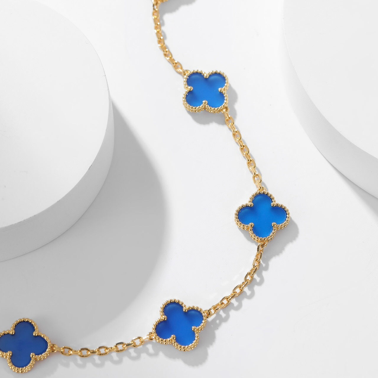 [Olivia Jewelry]CLOVER 10 MOTIFS BLUE AGATE NECKLACE