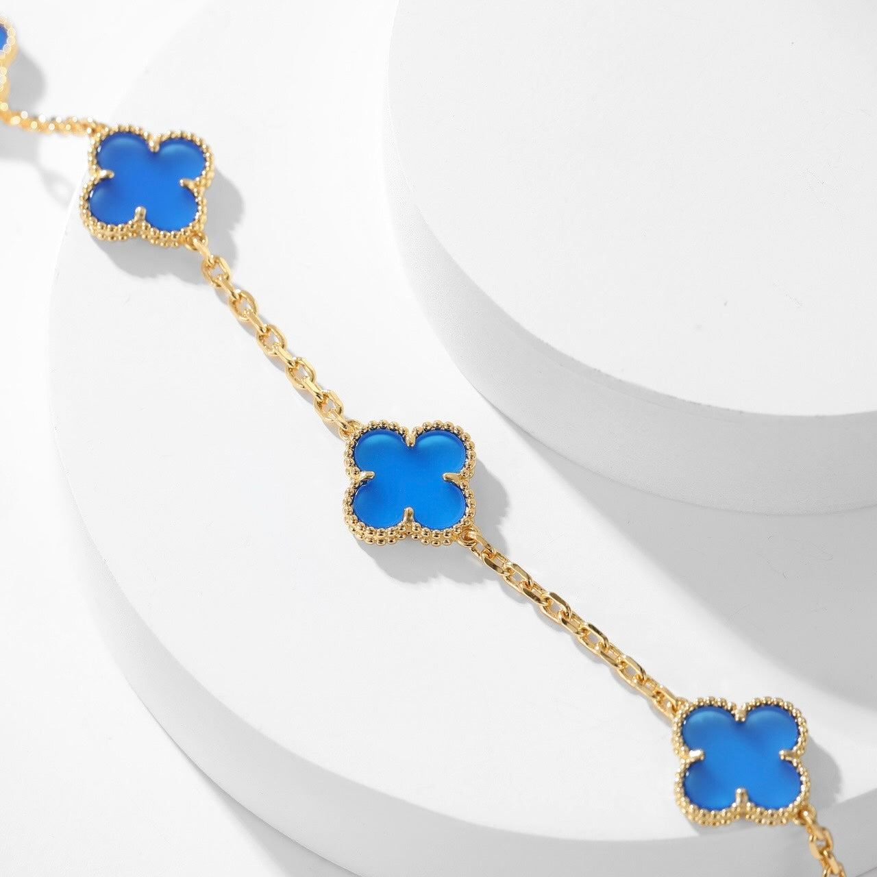 [Olivia Jewelry]CLOVER 10 MOTIFS BLUE AGATE NECKLACE