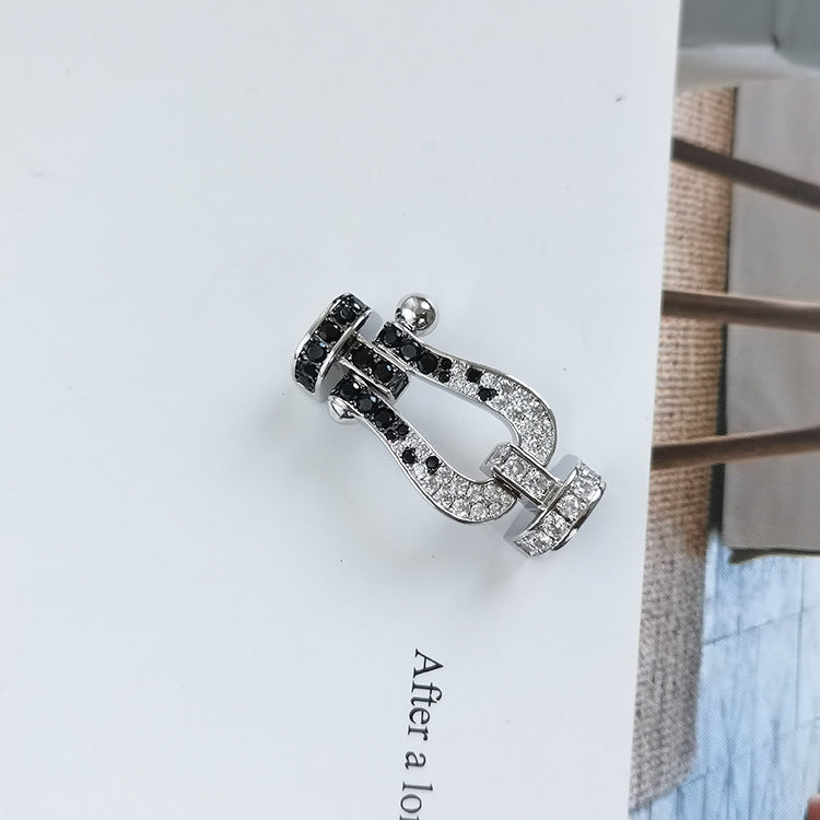 [Elitejewels]FORCE ラージホースシュー ブラック ホワイト ダイヤモンド ブレスレット ローズゴールド