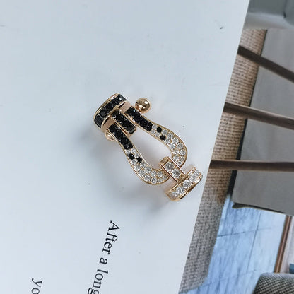 [Elitejewels]FORCE ラージホースシュー ブラック ホワイト ダイヤモンド ブレスレット ローズゴールド