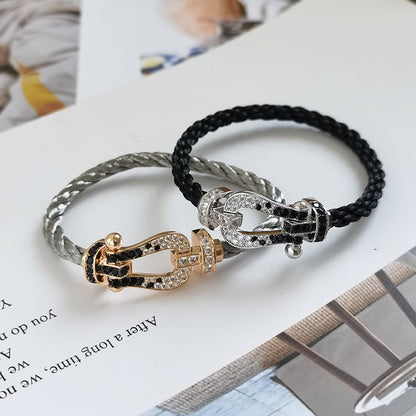 [Elitejewels]FORCE ラージホースシュー ブラック ホワイト ダイヤモンド ブレスレット ローズゴールド