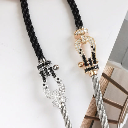 [Olivia Jewelry]FORCE LARGE HORSESHOE BLACK WHITE DIAMOND BRACELET SILVER