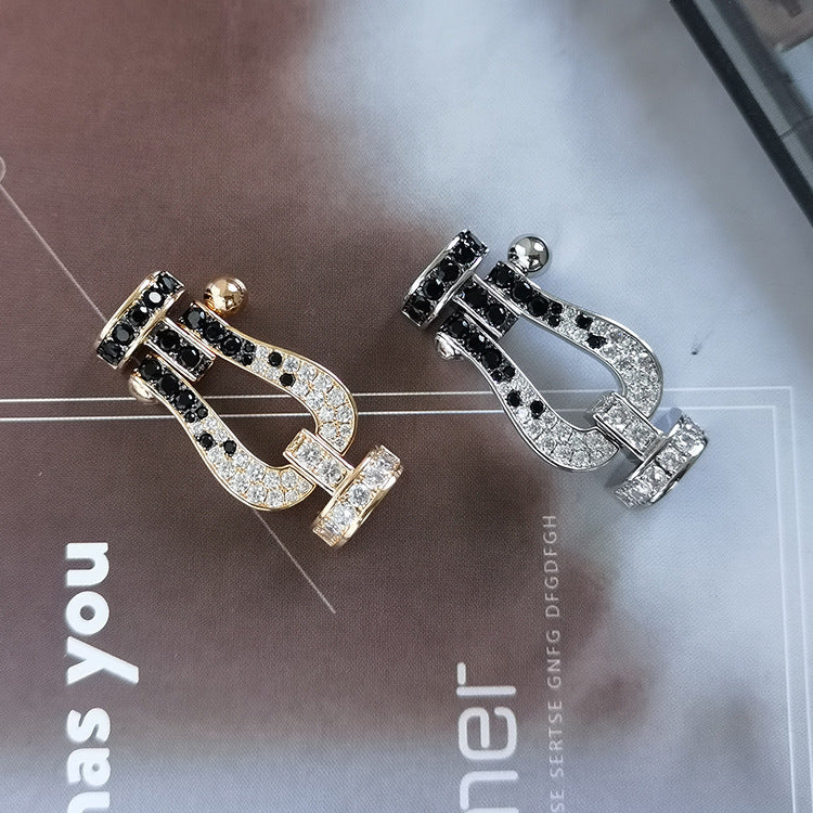 [Elitejewels]FORCE ラージホースシュー ブラック ホワイト ダイヤモンド ブレスレット ローズゴールド