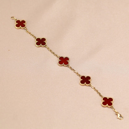 [Olivia JW]CLOVER 5 MOTIFS RED AGATE  BRACELET