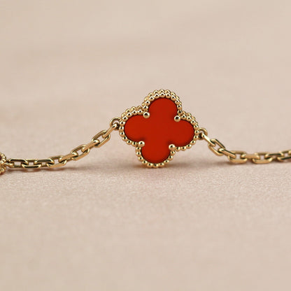 [Olivia JW]CLOVER 5 MOTIFS RED AGATE  BRACELET