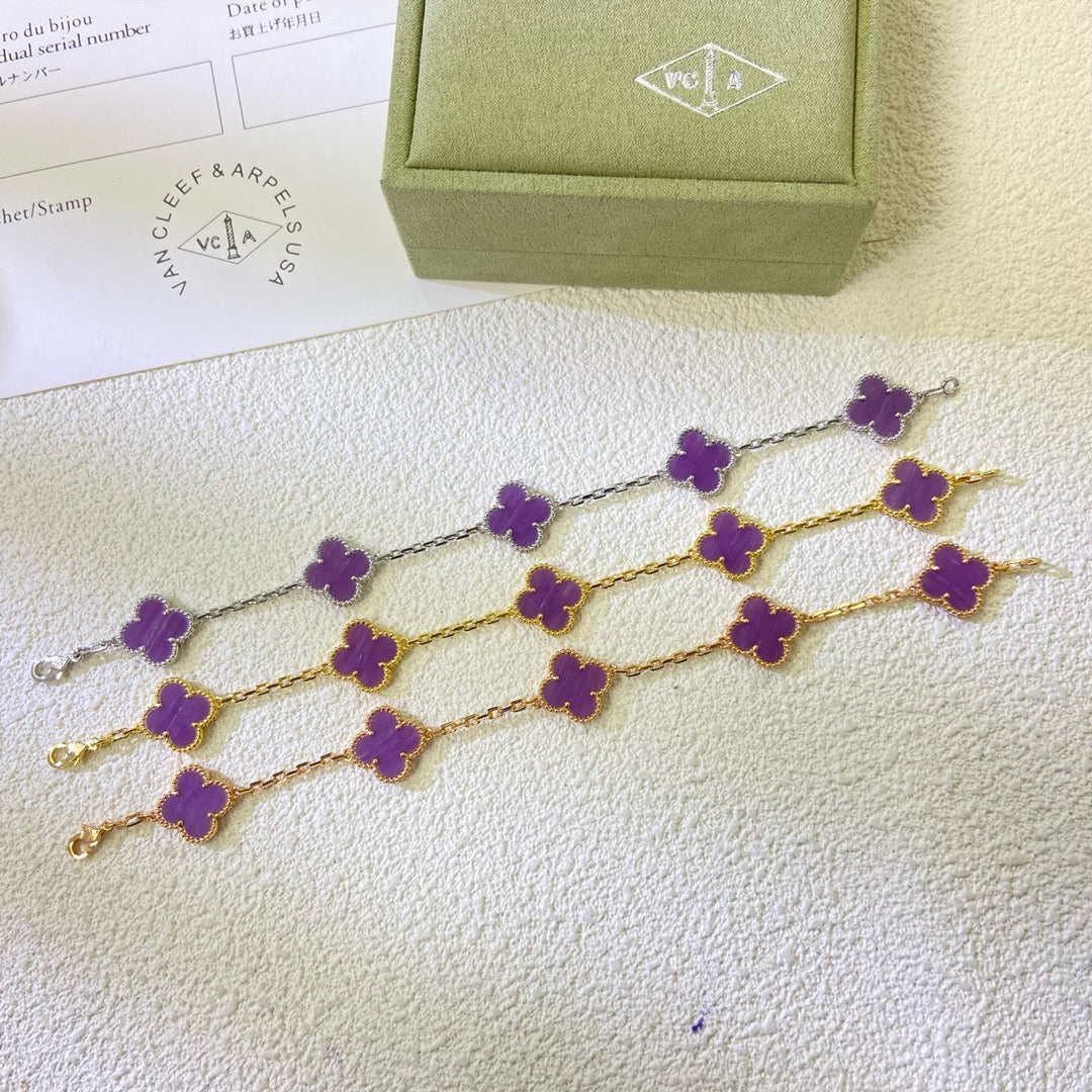 [Olivia JW]CLOVER  5 MOTIFS  PURPLE VIOLET BRACELET